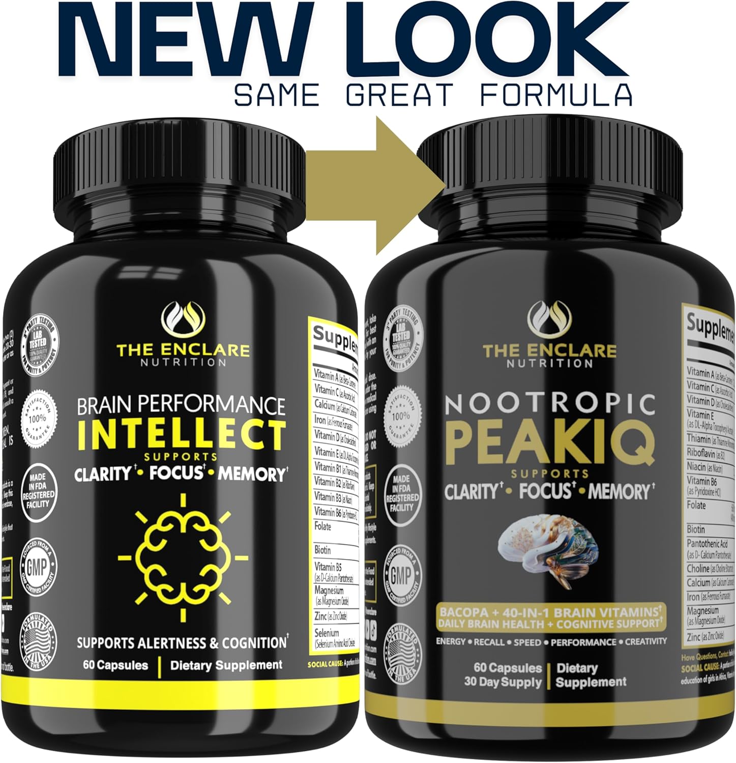 Nootropic Brain Booster, Focus Supplement, Clarity, Memory, Brain Vitamins With 40 Nootropics Phosphatidylserine, Bacopa Monnieri, Huperzine A, DMAE, Inositol, L-Glutamine, Selenium, Choline, DHA (1)