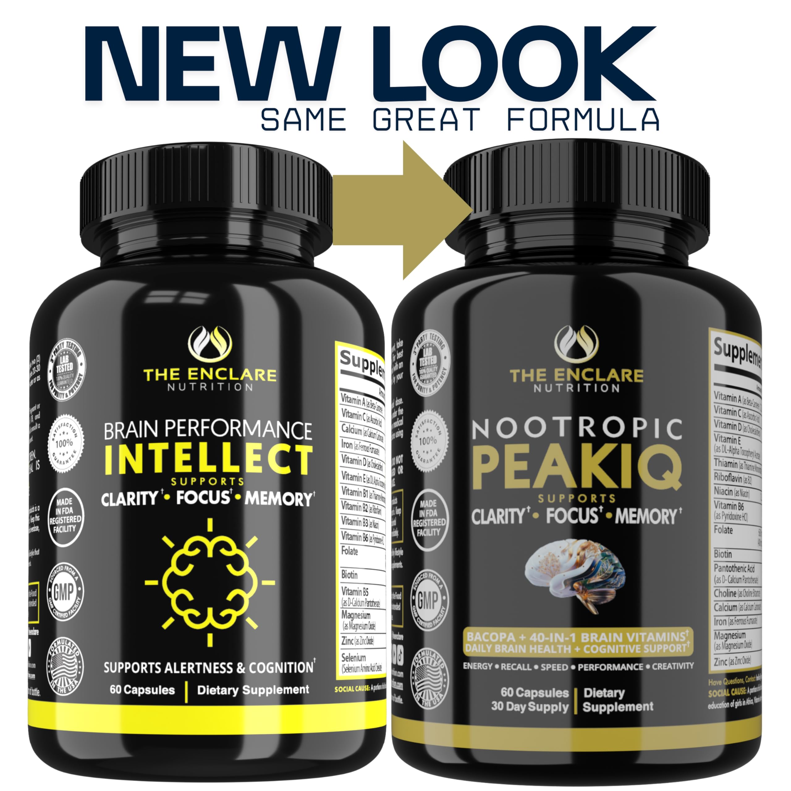 Nootropic Brain Booster, Focus Supplement, Clarity, Memory, Brain Vitamins With 40 Nootropics Phosphatidylserine, Bacopa Monnieri, Huperzine A, DMAE, Inositol, L-Glutamine, Selenium, Choline, DHA (1) — Amazon image 5