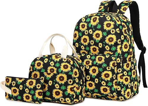 Mochila escolar para niñas, niños y adolescentes, juego de bolsas escolares con bolsa de almuerzo, bolsa para lápices, Girasol, Classic