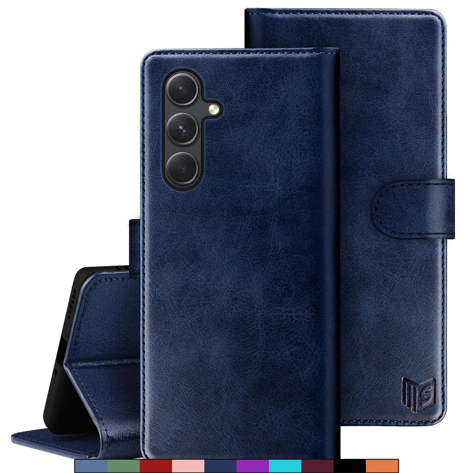 SUANPOT for Samsung Galaxy A55 5G case with [Credit Card Holder][RFID Blocking],PU Leather Flip Book Protective Cover Women Men for Samsung A55 Phone case BlueClimatePartner certified