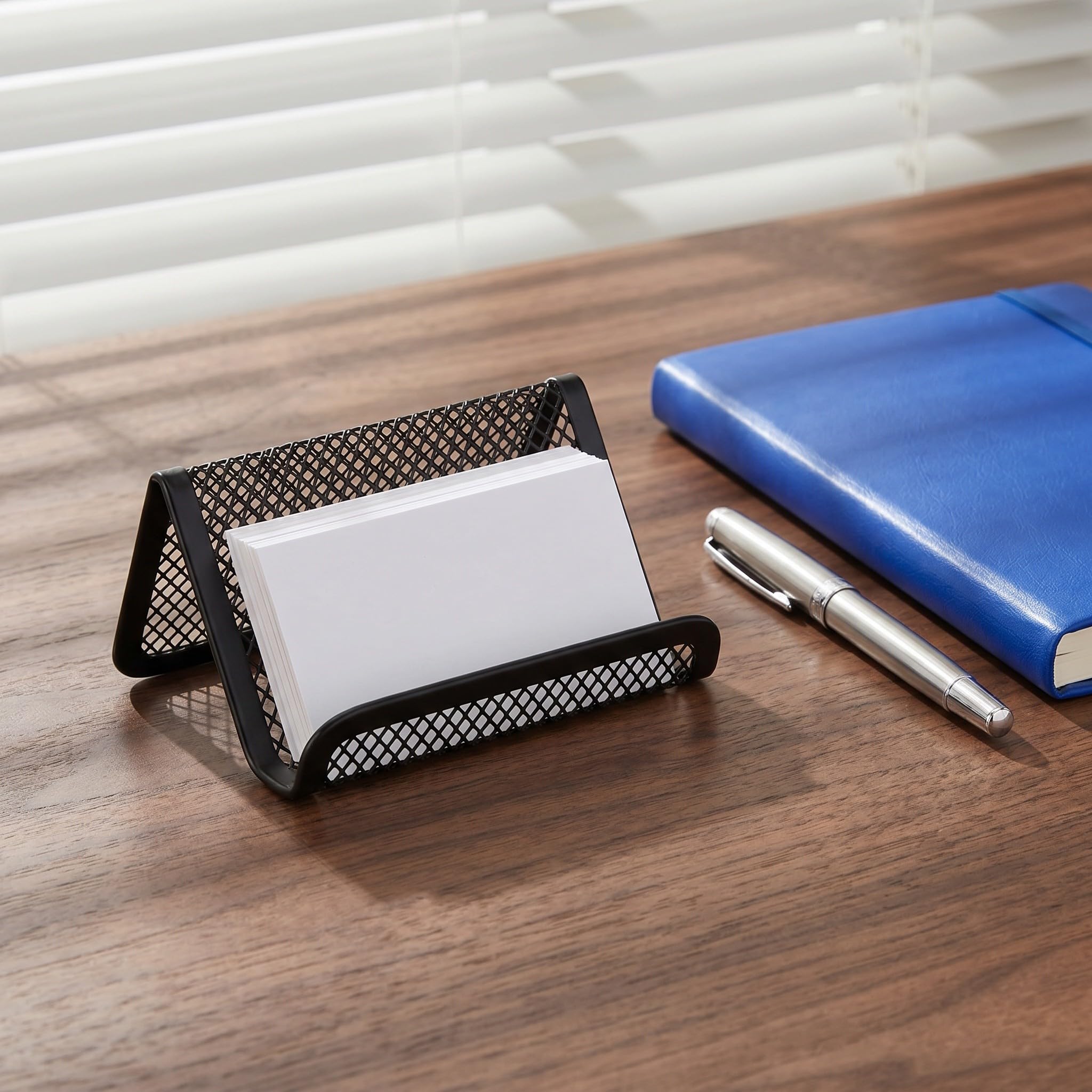 OUNONA 12 tarjeteros de malla para escritorio - Soporte resistente de metal para tarjetas - Organizador de tarjetas de visita para oficina - Pequeño tarjetero de escritorio para el hogar o la escuela