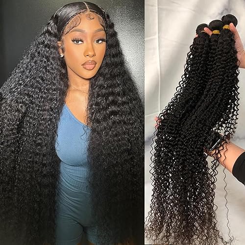 JARAMA Curly Bundles Human Hair 22 24 26 Inch 100% Brazilian Kinky Curly Human Hair Bundles 12A Unprocessed Virgin Curly Weave Bundles Human Hair 3 Bundles Deals Natural Black