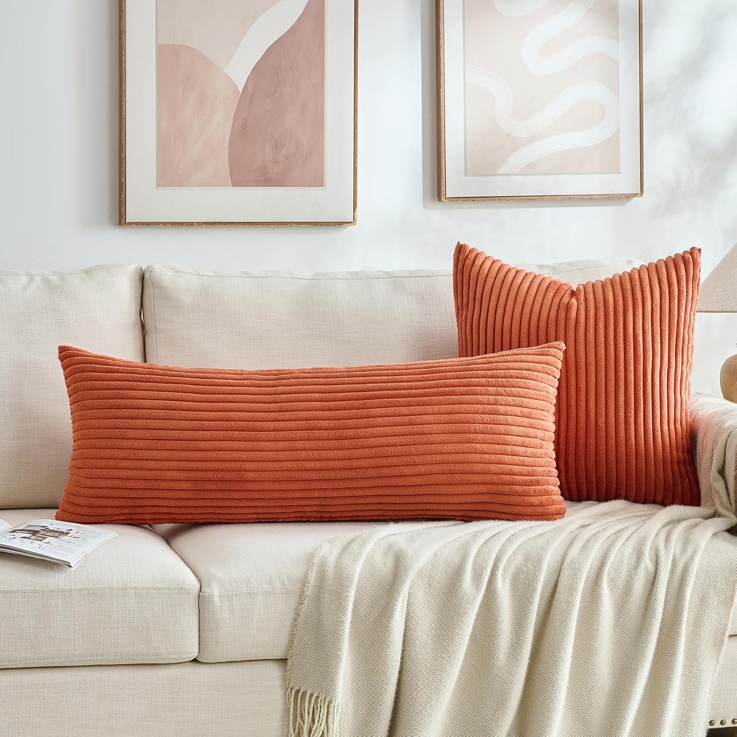 Fancy Homi Set of 2 Burnt Orange Fall Decorative Throw Pillow Covers 18x18 Inch for Couch Bed Sofa, Autumn Halloween Thanksgiving Rome Decor, Soft Plush Corduroy Cute Aesthetic Cushion Case 45x45 cm - Image 6