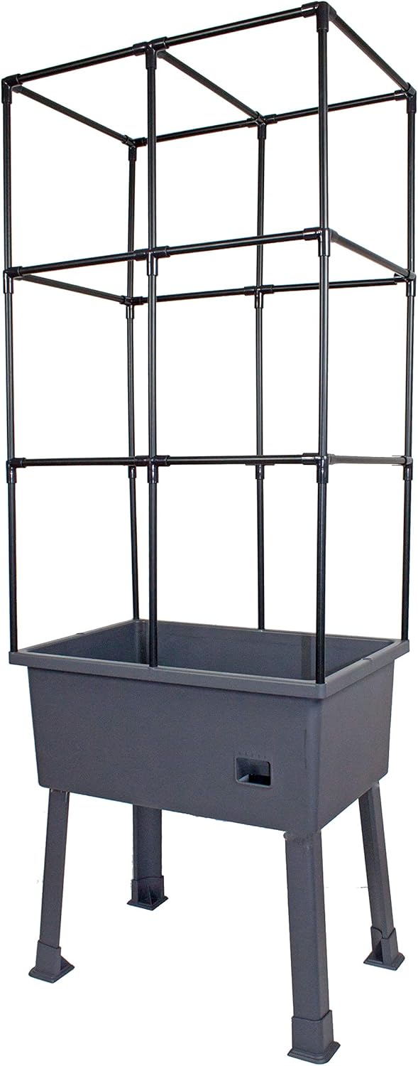 Frame It All Hydroponic Tower with Trellis Frame and Greenhouse Cover, Vertical Garden Planter for Vegetables and Flowers, Self-Watering Garden Tower with 4.35-Gallon Water Storage, 15.75 x 23.5 x 57