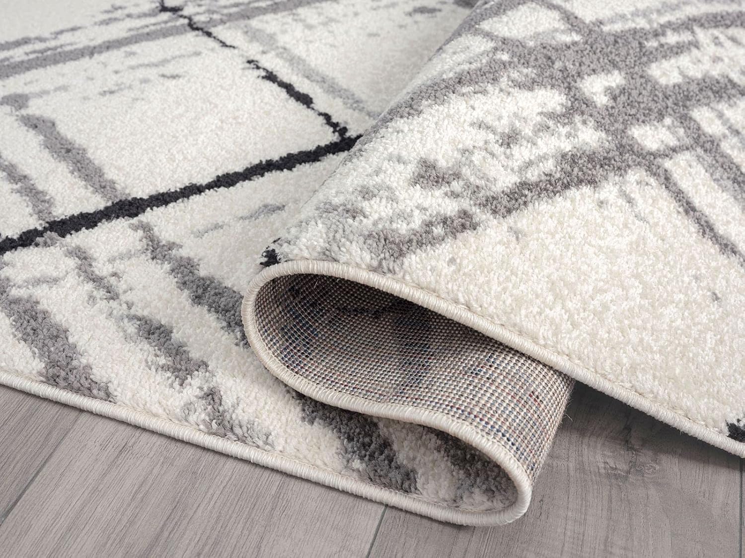 Abani 6' x 9' Modern Abstract Living Room Rug, Cream & Grey Linear Crosshatch Contemporary Rugs Stripe Area Rug