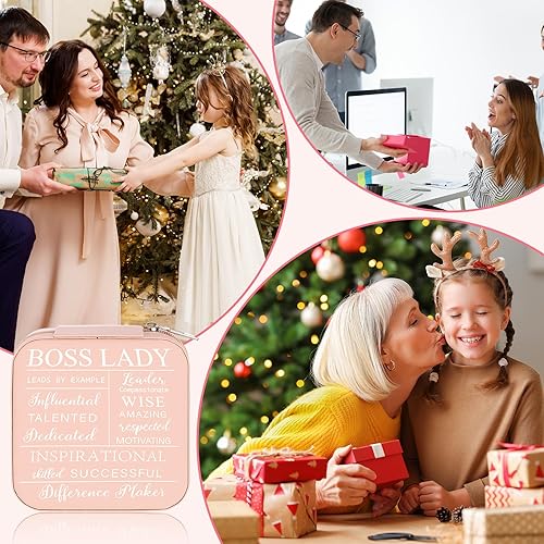 Miniatura 5 de Regalos para compañeras de trabajo para mujeres, joyero de viaje, citas inspiradoras, dama líder, compañera de trabajo, apreciación de cuero,