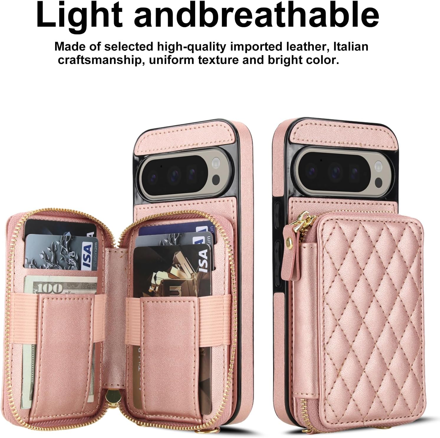 Asuwish Phone Case for Google Pixel 9/9 Pro/10/10 Pro 5G Wallet Cell Cover with Tempered Glass Screen Protector Wrist Strap RFID Blocking Card Holder Pixel9 9Pro/Pixel10 10Pro Nine Ten Women Rose Gold