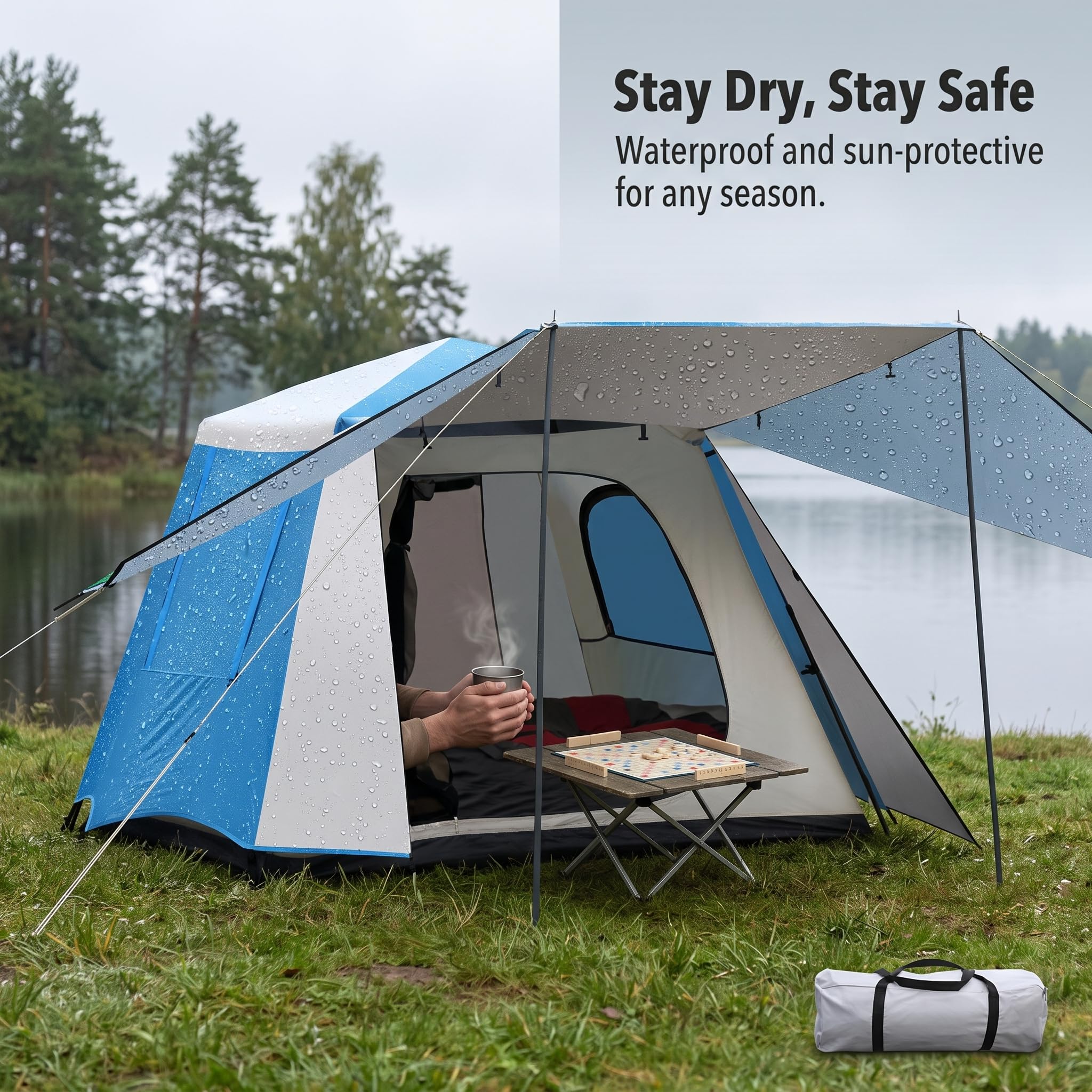 Zelt 4 Personen – Automatisches Wurfzelt Wasserdicht für Camping & Familie
