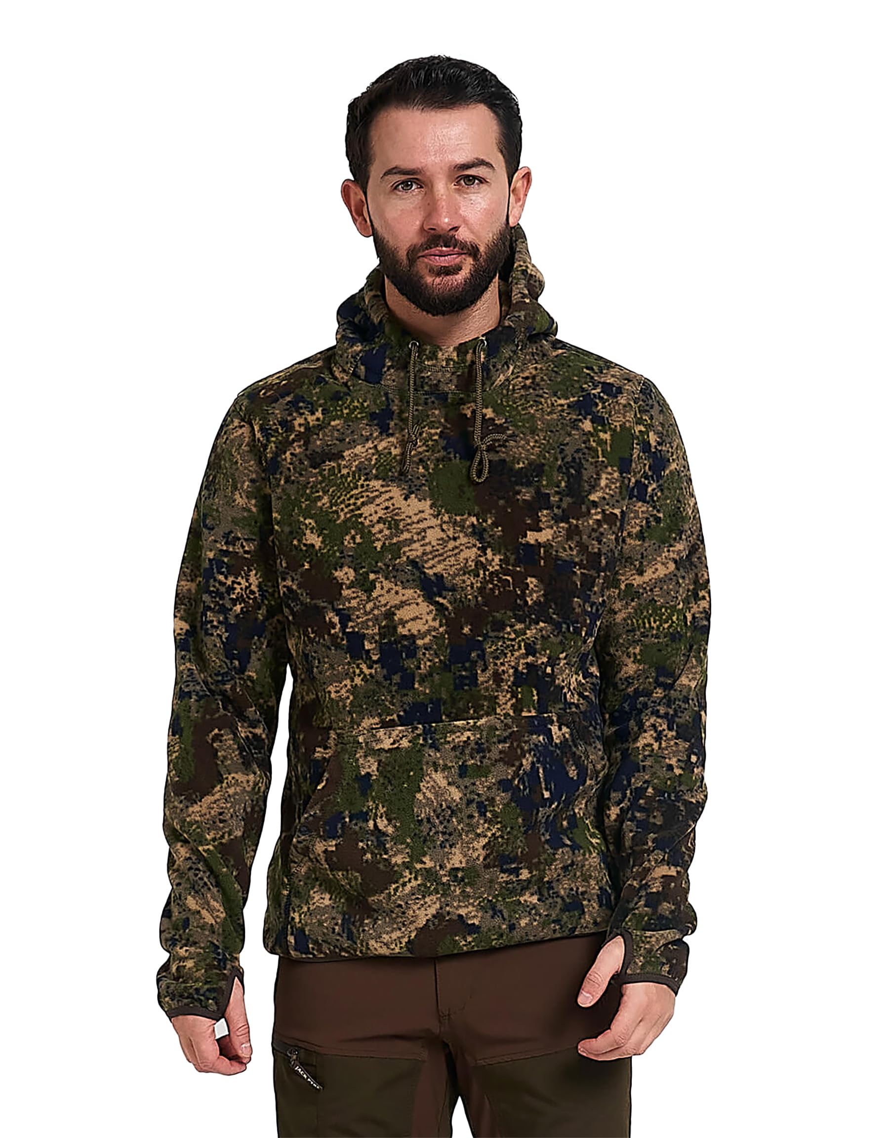 JACK PYKE Fieldman Fleece Hoodie for Men 250g – Warm, Lightweight, Water-Resistant Outdoor Pullover Hoodie with Drawstring Hood & Pocket – Perfect for Hunting, Fishing, Camping – Digicam Medium
