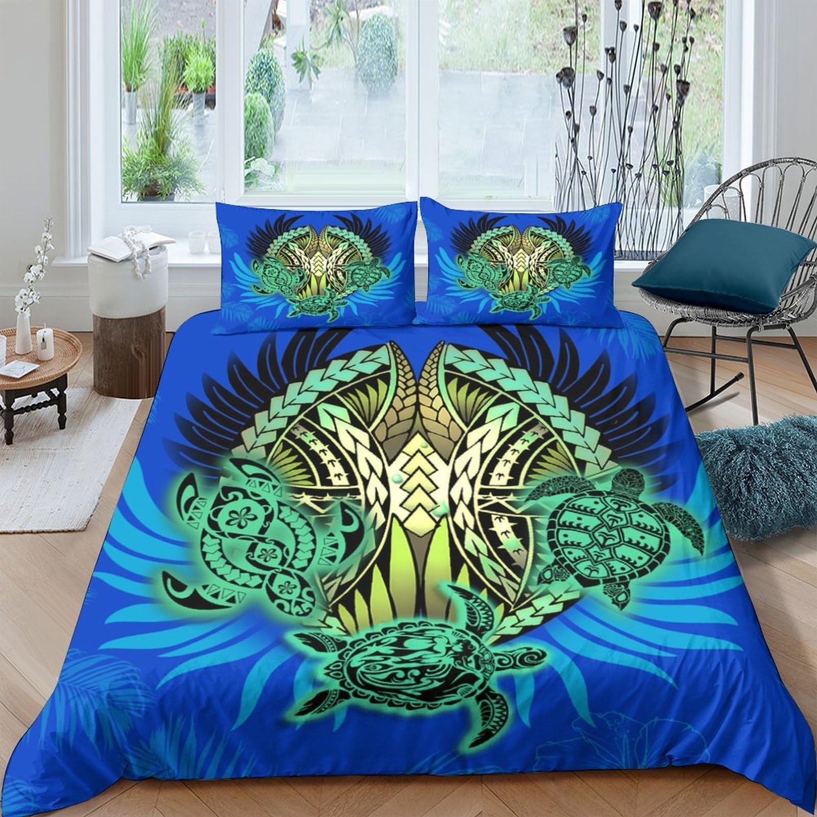 Ctjqhvkz Style-8 3D Printed Tribal Turtle Fitted Sheet Microfiber Soft Blue Ocean Mandala Mattress Cover Bedroom Decor Single（135X200cm）