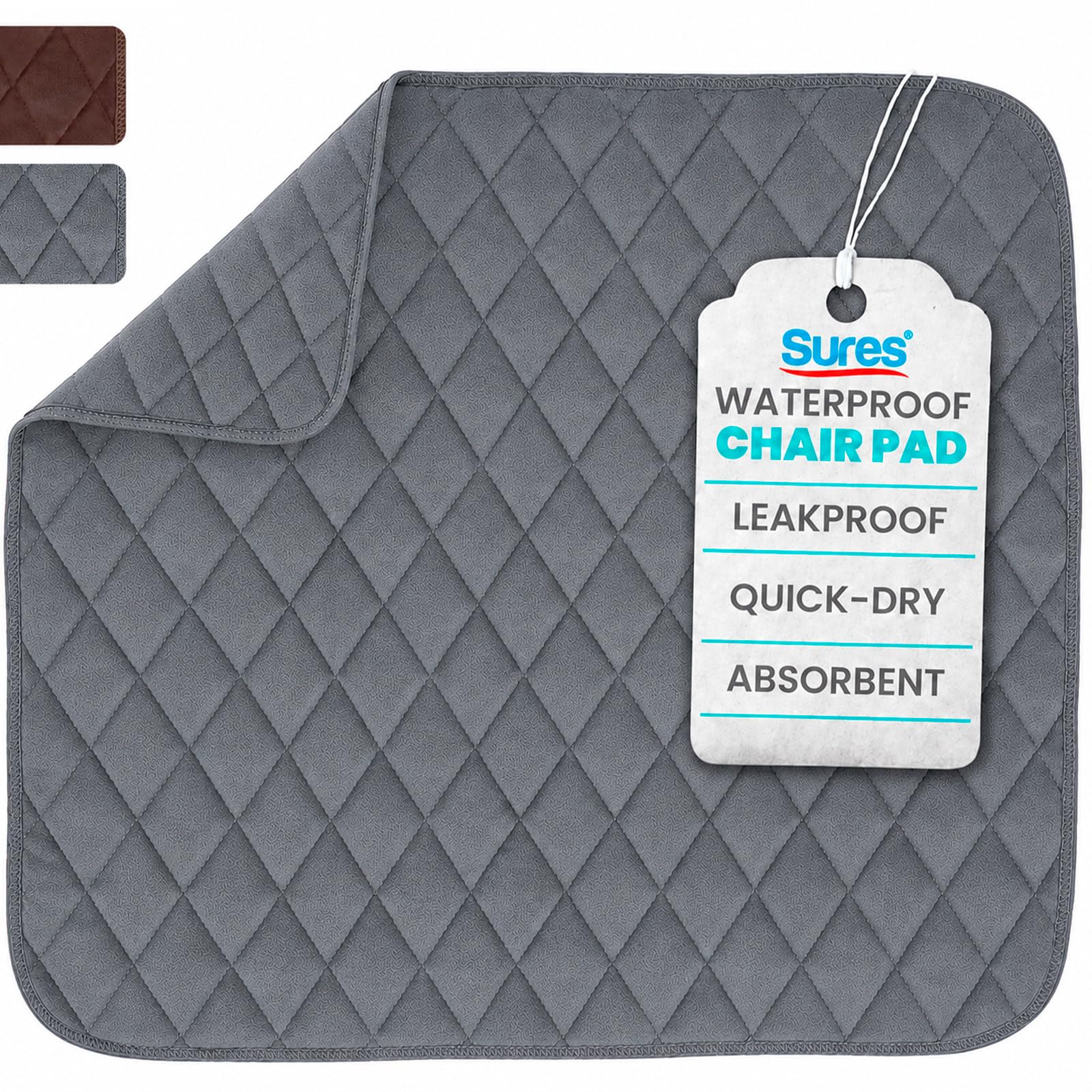 Sures Lot de 1 coussin de chaise imperméable pour incontinence (55,9 x 53,3 cm) – Lavable et imperméable – Housse de protection de chaise – Coussin absorbant pour lit, siège, voiture, fauteuil roulant