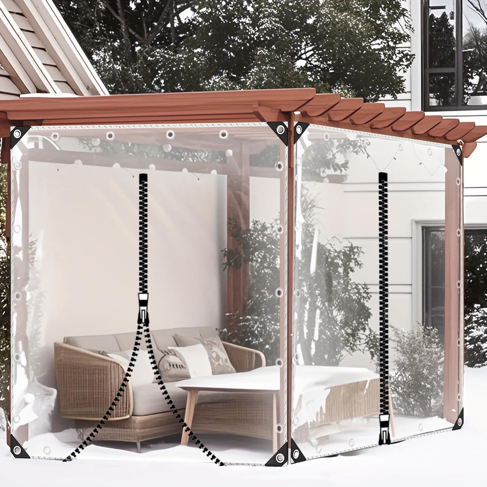 Waterproof Clear Tarp Curtains,Outdoor Pvc Transparent Side Panels with Zips,0.35mm Foldable Rainproof Tarp Cover,Large Transparent Garden Pergola Panel,WxH-2x2.8m/6.6x9.2ft