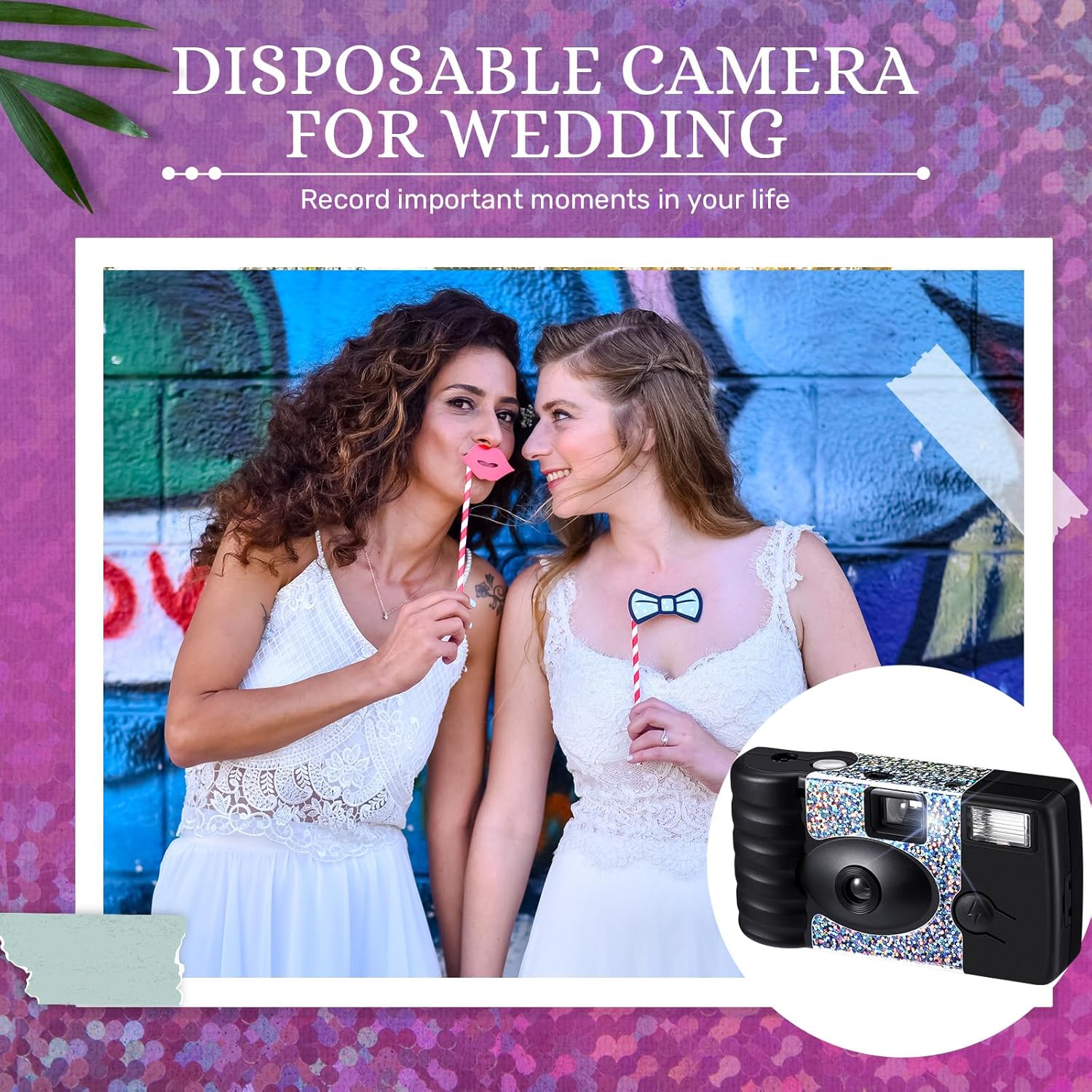 Treela 6 Pack of Disposable Camera for Wedding Bulk Bachelorette Single Use Flash 35mm Camera for Birthday Concert Travel Anniversary Party Supply Favor Vacation Gift (Rainbow Style)