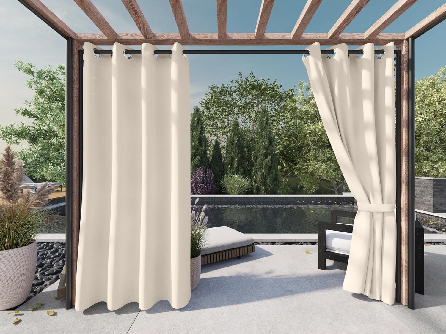 Covermates Outdoor Curtain Panel – Water-Resistant All-Weather Patio Curtain with Rust-Resistant Grommets, Weighted Hem & UV Protection, 50" W x 108" L, Sand