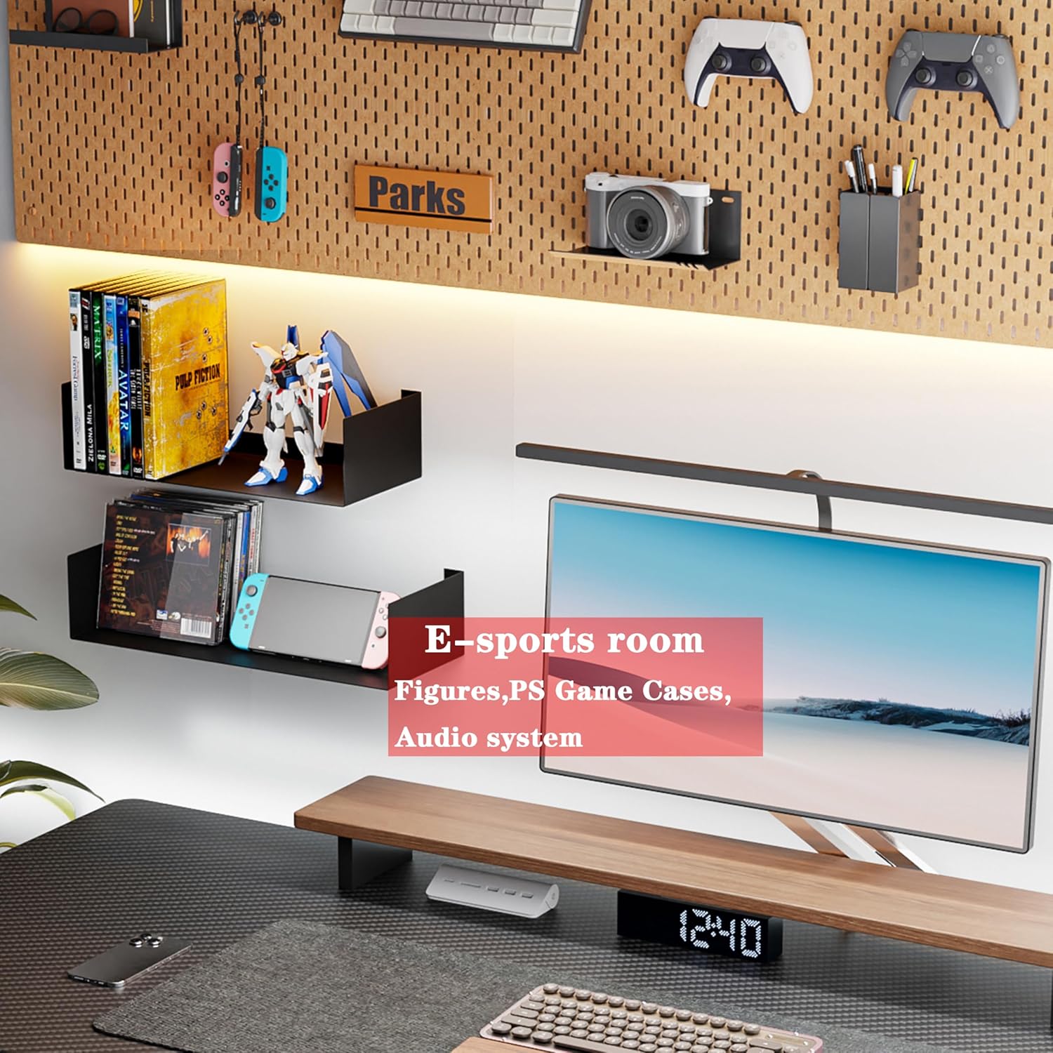 Metal Bali Floating Wall Shelves 15.5&13.8INCH for Storage and Decor Wall Mounted CD DVD&Books Perfume, Make up Storage Shelves Living Room, Bedroom, Bathroom & Kitchen,4P,Black