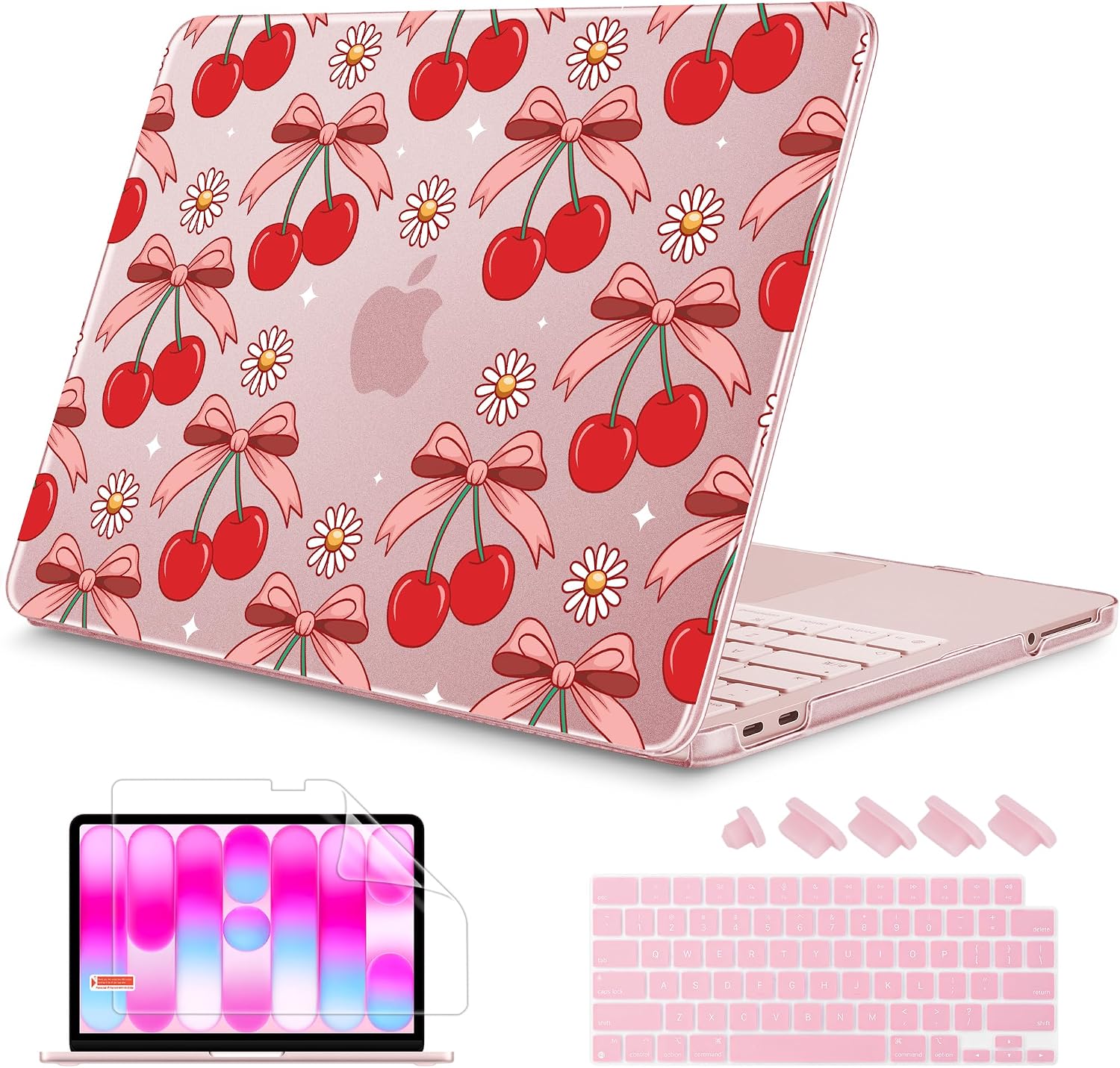 Mektron Printed Case for MacBook Neo 13 inch 2026 Release Model A3404, A18 Pro chip Laptop Protective Hard Shell with 13-inch (Diagonal) Liquid Retina Display+ Keyboard Cover, Cherry Daisy