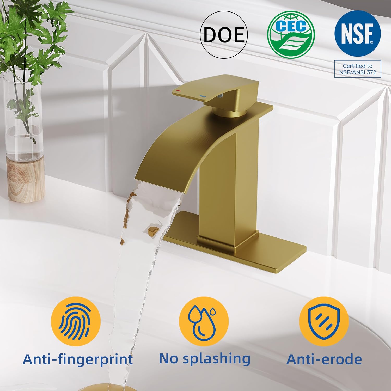 RUACQ Waterfall Bathroom Faucet, 1-Handle, Stainless Steel, Brushed Gold image 3