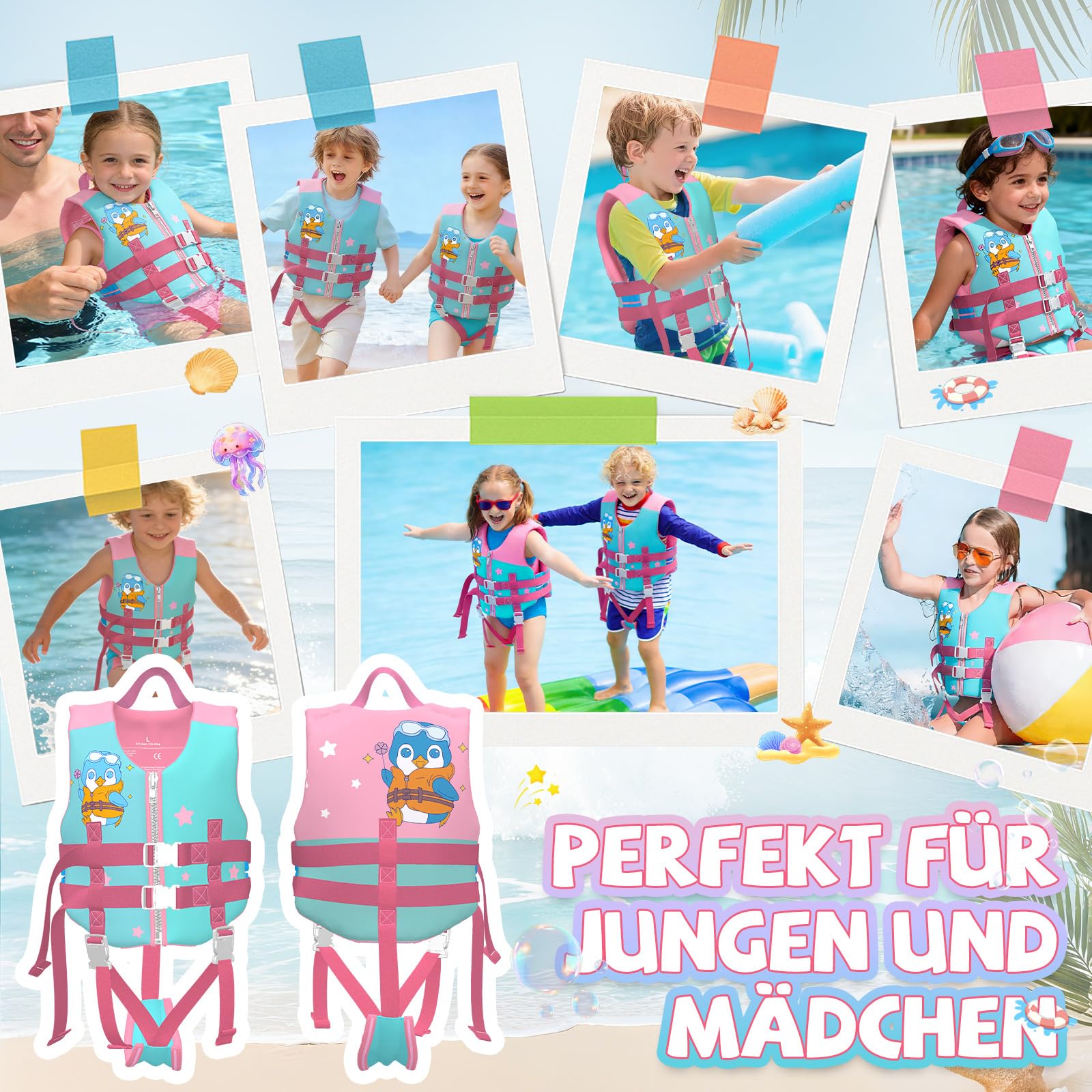 Schwimmweste Kinder 2-9 Jahre - Auftriebsweste Kinder Schwimmweste zum Schwimmen Lernen, Moderne Schwimmhilfe für Jungen, Mädchen und Kleinkinder, TÜV Geprüfte EN 13138-1:2021