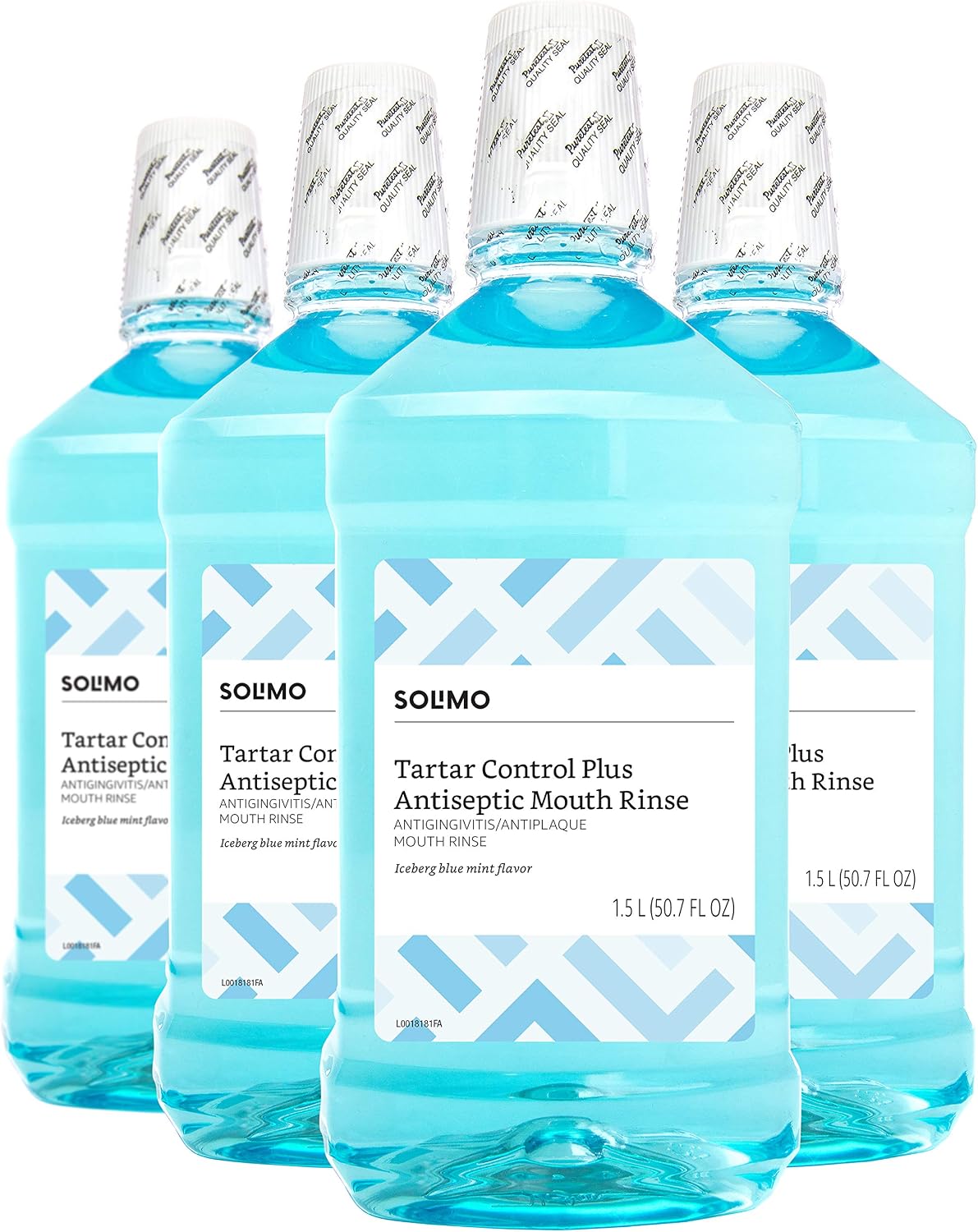 Amazon Brand - Solimo Tartar Control Plus Antiseptic Mouth Rinse, Iceberg Blue Mint, 1.5 Liters, Pack of 50.7 Fl Oz (Pack of 4)