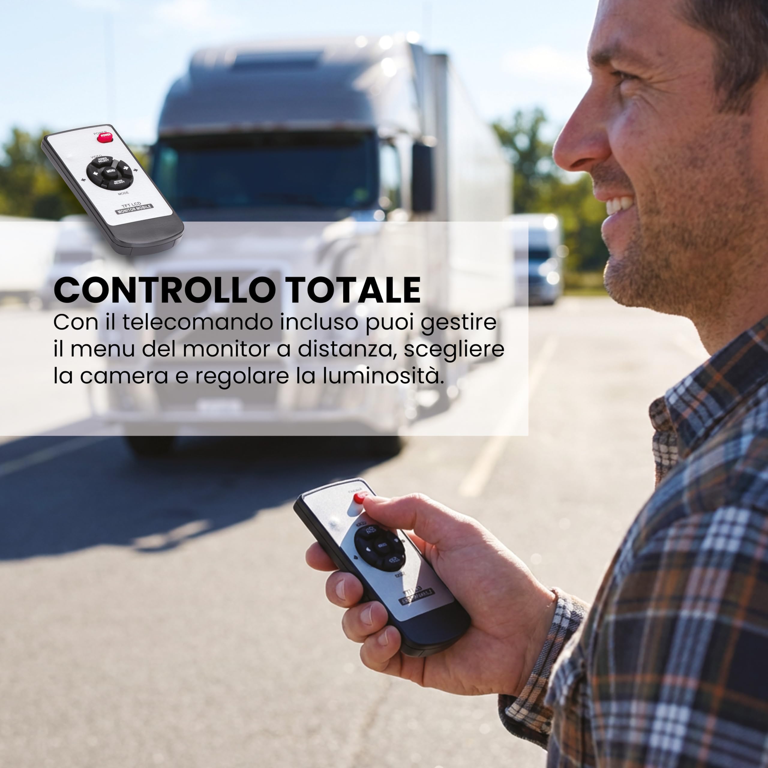 Midland - Retrocamera Camper e Camion Truck Guardian Wired, Telecamera Retromarcia a Filo per Manovra e Sorveglianza - Full HD, Visione Notturna, 3 Telecamere, Telecomando, Angolo 110°, Cablaggio 20m