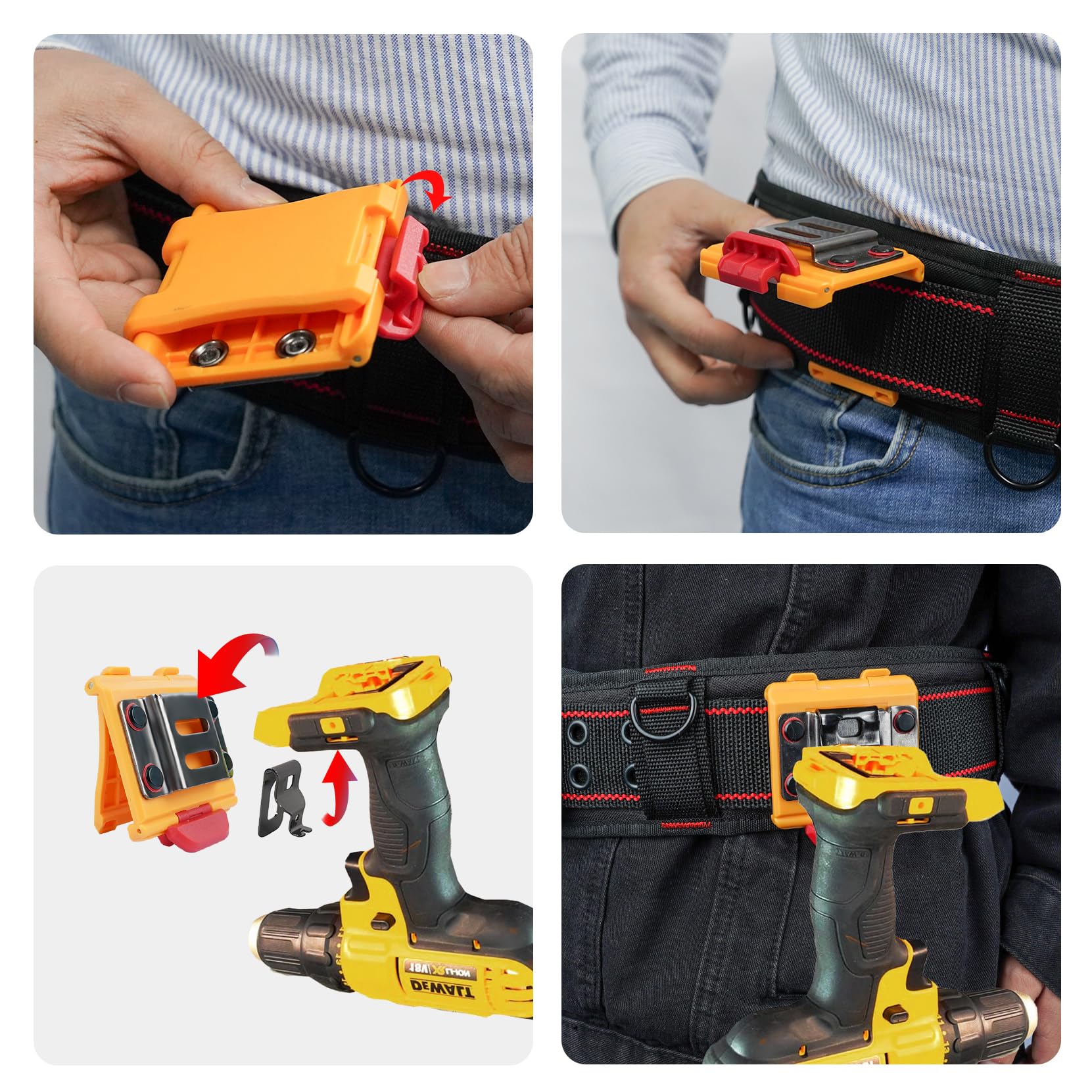 MELOTOUGH Tape Measure & Drill Holder For Tool Belt - Metal Clip On Holster (Silver) - View #8