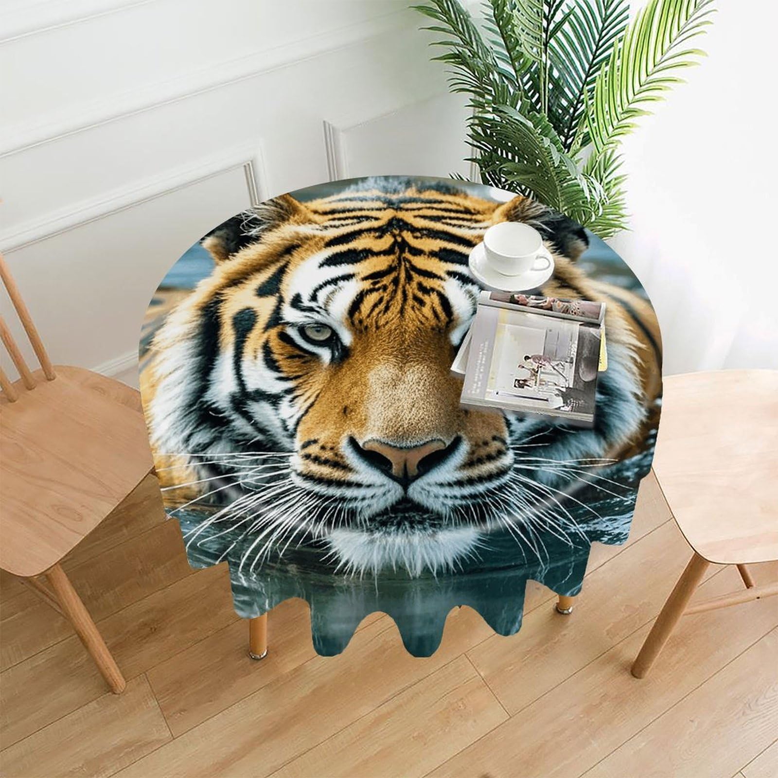 LZQPOEAS Tiger Swims in The Water Tablecloth Decorative Round Table Cloth Wrinkle Resistant Round Tablecloth Washable Circle Table Cover for Kitchen Dining Party Wedding Camping 60 Inch