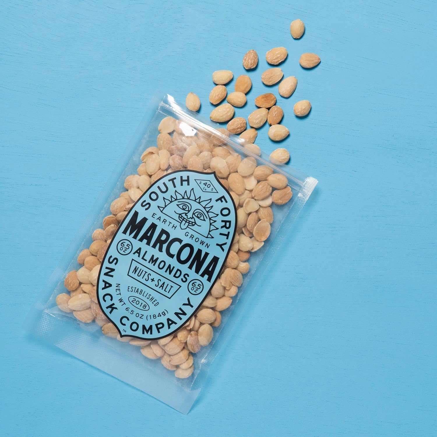 South 40 Snacks Dry Roasted Salted Marcona Almonds (6.5oz bag, pack of 4)