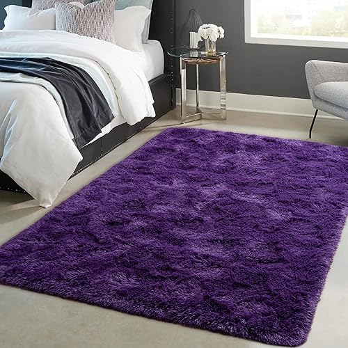 Miniatura 32 de Toneed Alfombra mullida para dormitorio, sala de estar, 5 x 8 pies, alfombra peluda negra, súper suave, moderna, alfombra de felpa mullida para Negro