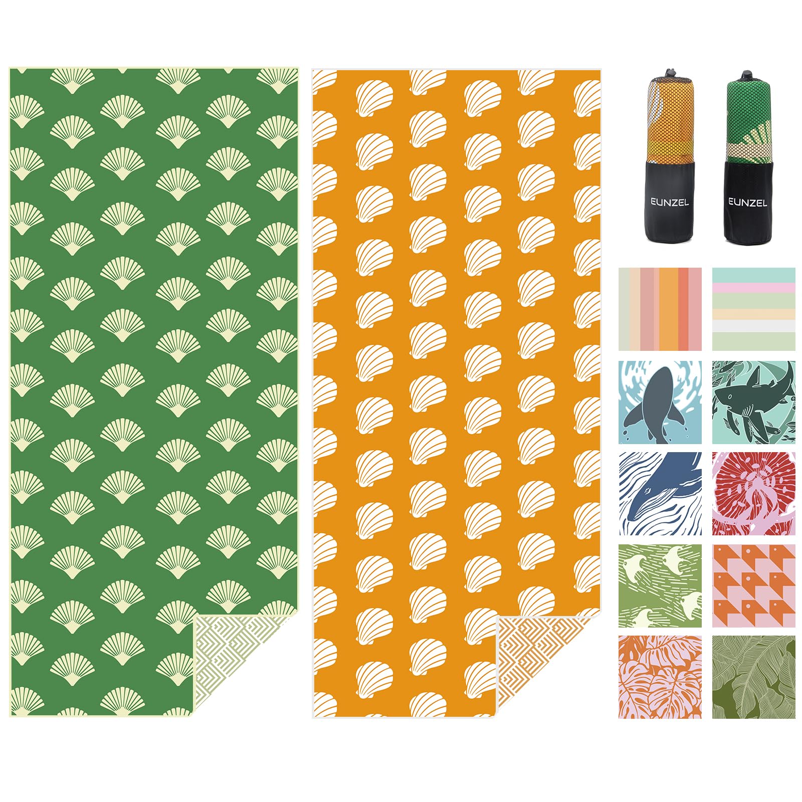 Eunzel2 Pack Microfiber Beach Towel, Quick Dry Travel Towel Large Sand Free Towel for Beach, Camping, Swim Pool, Gym, Sports& Yoga 71"x32", Sea Shell