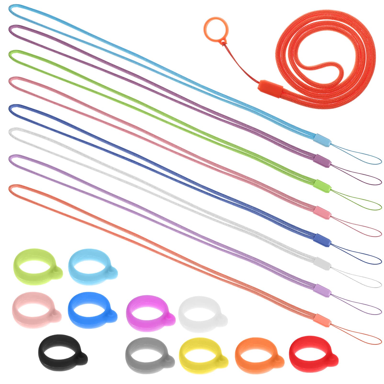 Gatuida 8 Anti-Lost Necklace Lanyard with 24 Pieces Silicone Rubber Ring Pen Silicone Lanyard Neck Holder Necklace - Image 2