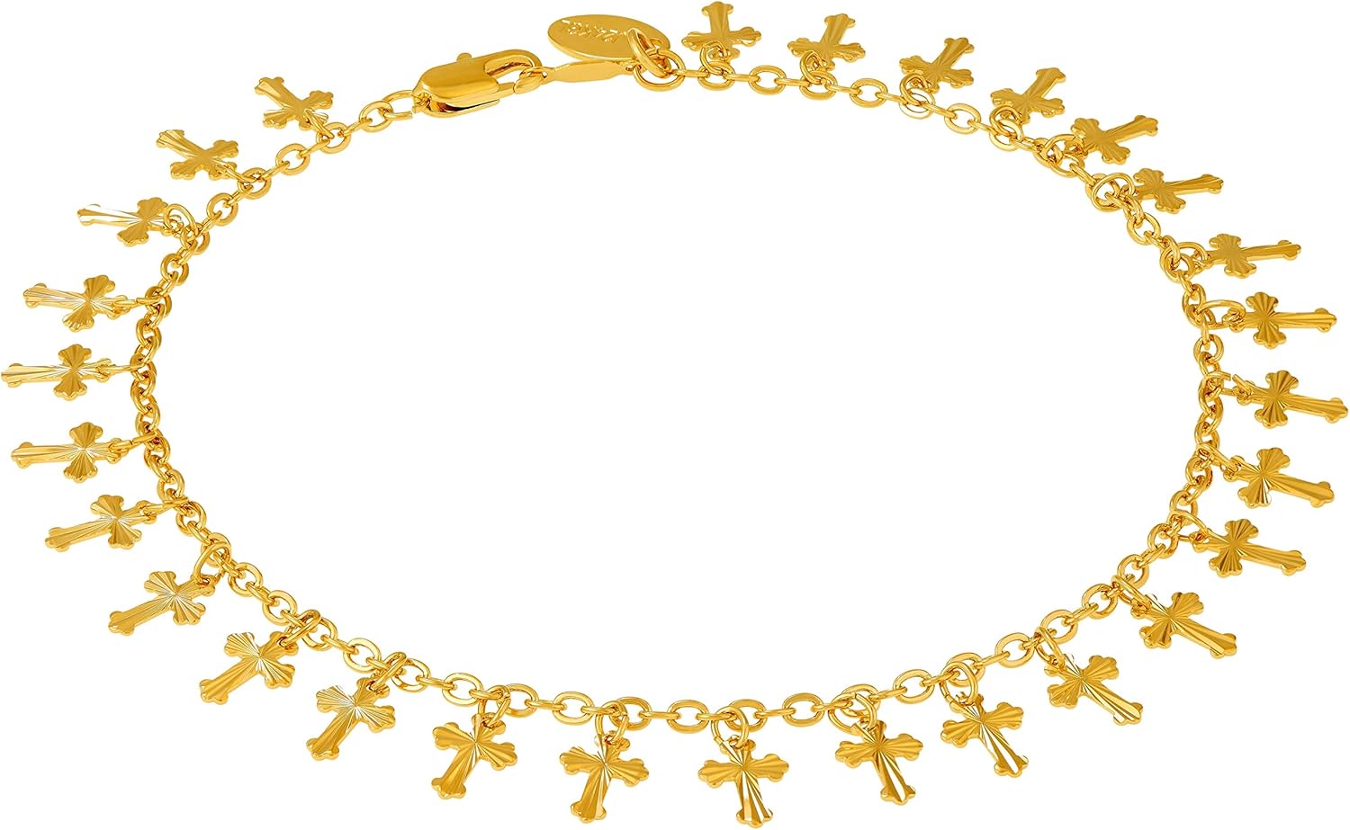 LIFETIME JEWELRY Womens Gold Anklet Dangling Crosses Ankle Bracelet 24k Real Gold Plated