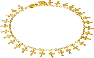 LIFETIME JEWELRY Womens Gold Anklet Dangling Crosses Ankle Bracelet 24k Real Gold Plated