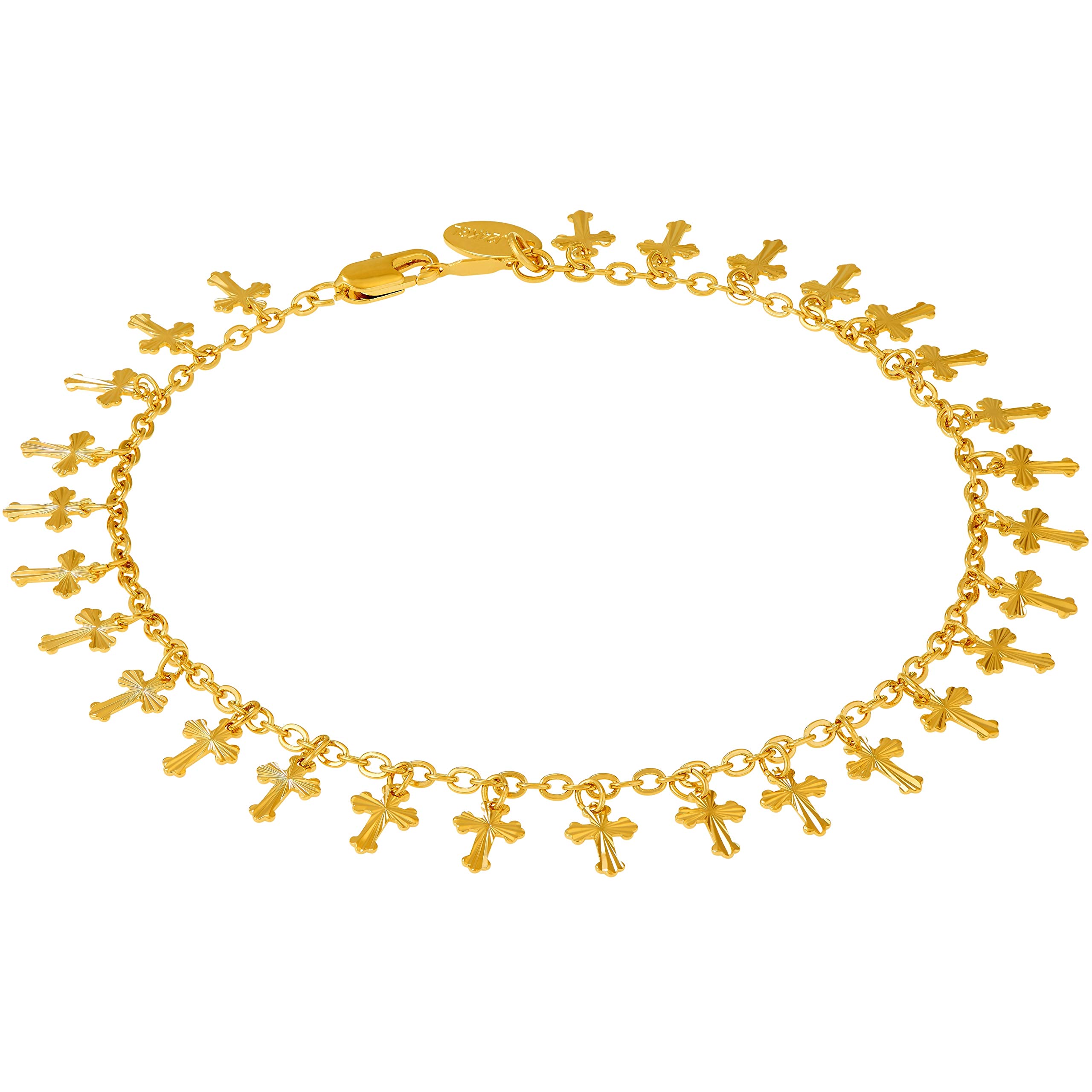 LIFETIME JEWELRY Womens Gold Anklet Dangling Crosses Ankle Bracelet 24k Real Gold Plated