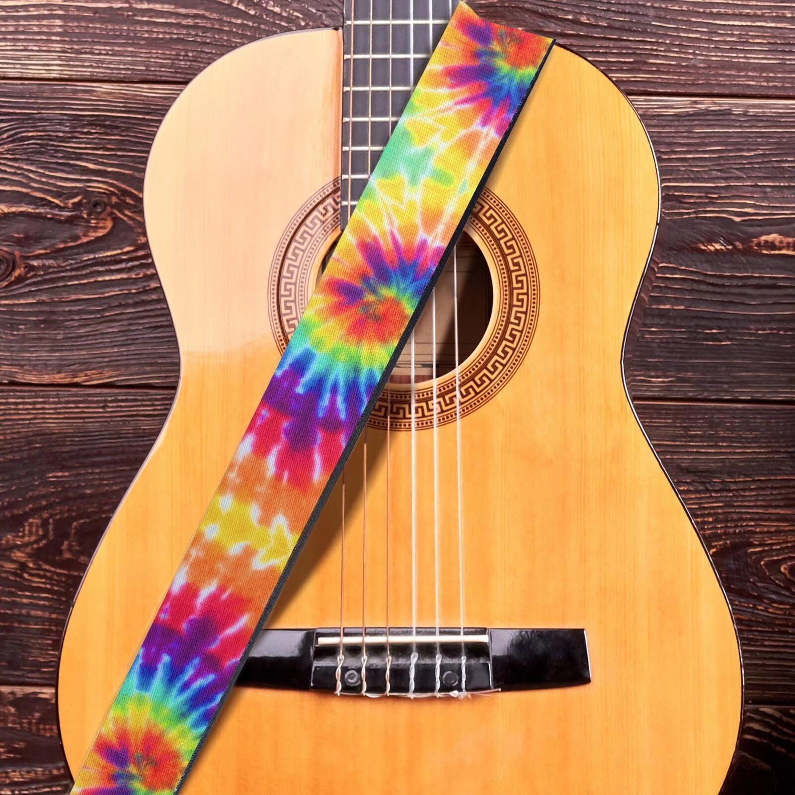 Suobstales Rainbow Guitar Strap Tie Dye Adjustable Acoustic Electric Guitar Bass Strap with Leather Ends for Women Men Gifts