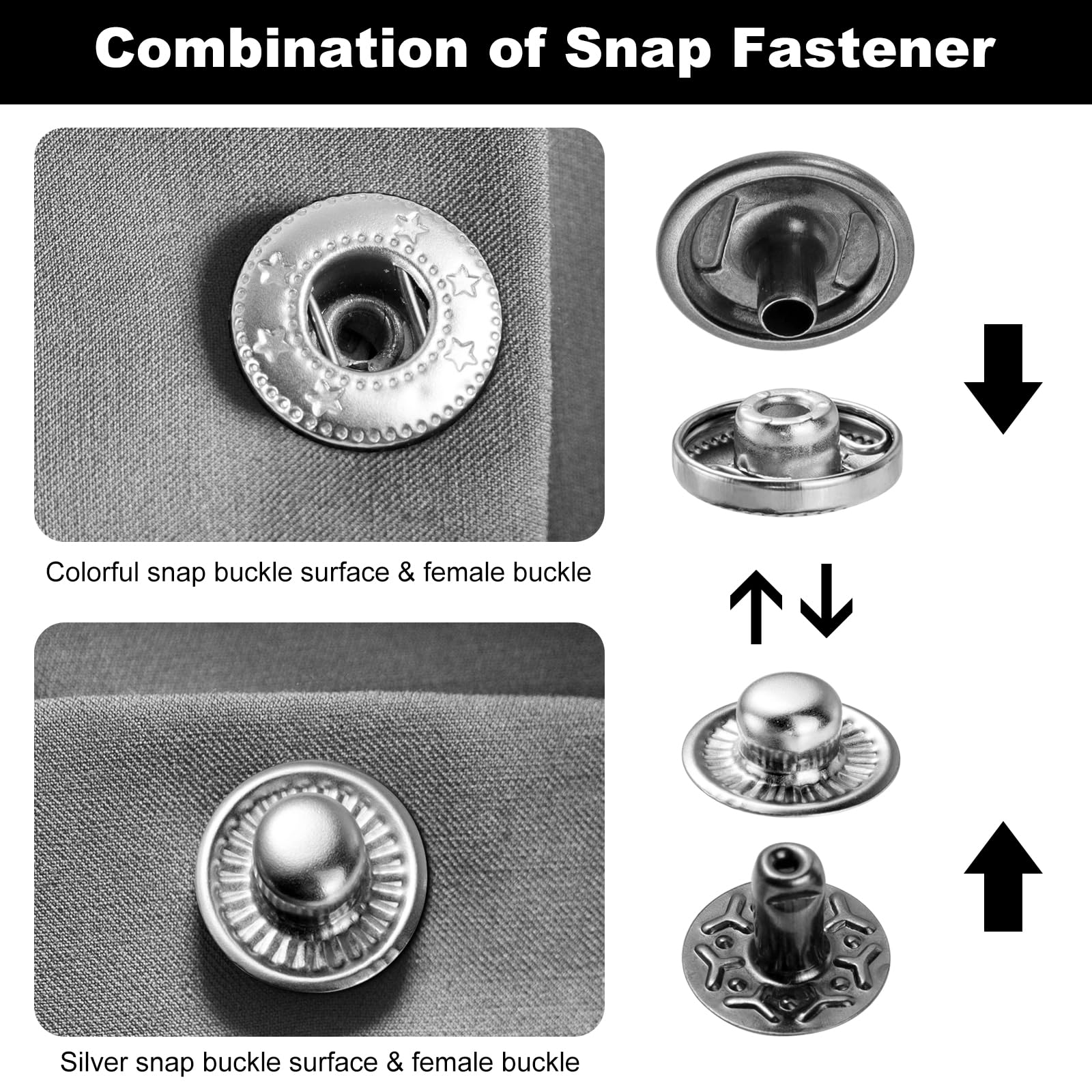 144 Set Bottoni A Pressione Metallici - Kit Con 4 Strumenti Per Jeans, Vestiti E Fai Da Te | 12.5mm