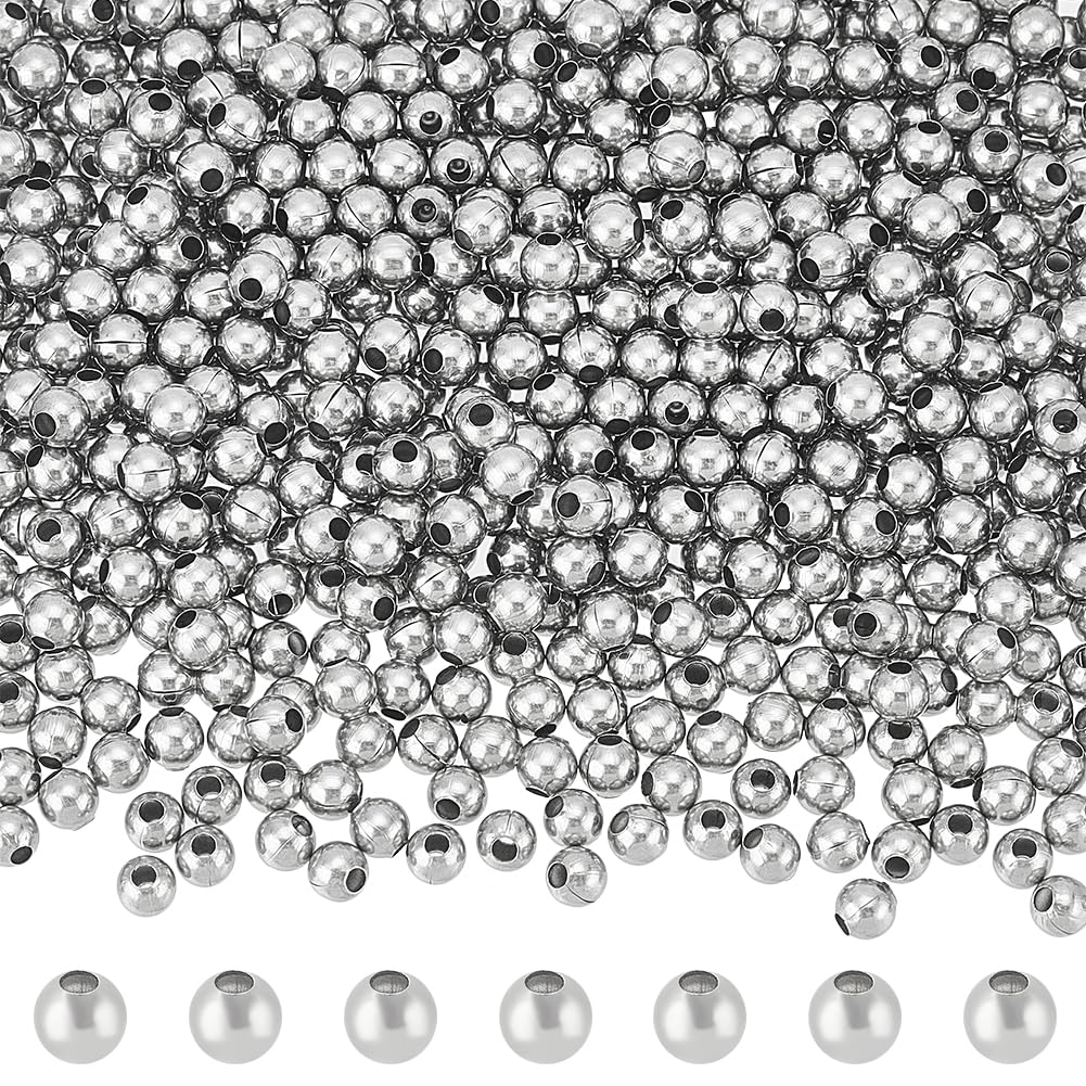 UNICRAFTALE 1000pcs Round Spacer Beads 4mm Stainless Steel Loose Beads Rondelle Beads Metal Spacer Beads Hollow Round Beads Smooth Finding