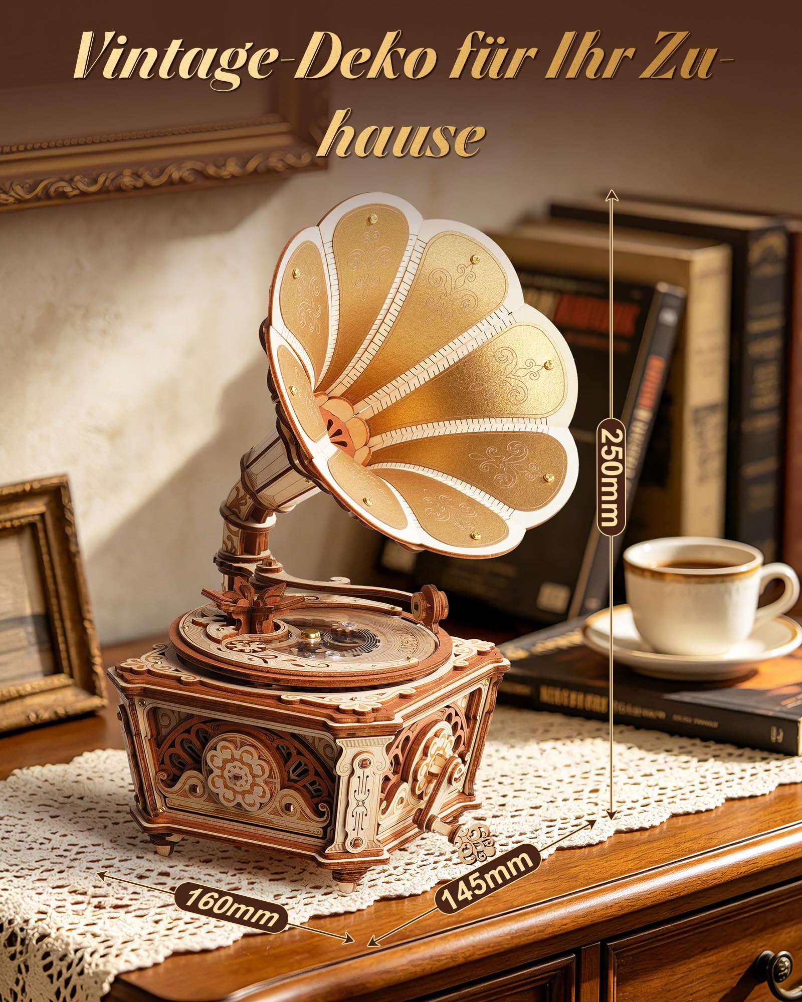 ROKR 3D Holzpuzzle,Spieluhr Modellbausatz Diva Gramophone,DIY-Geschenk für Jugendliche Und Erwachsene