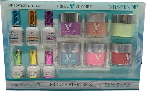 Triple Vitamin Juego de líquido de inmersión, kit de inicio de color de inmersión, pasos 1-6, base de gel activador de base de gel de unión superior