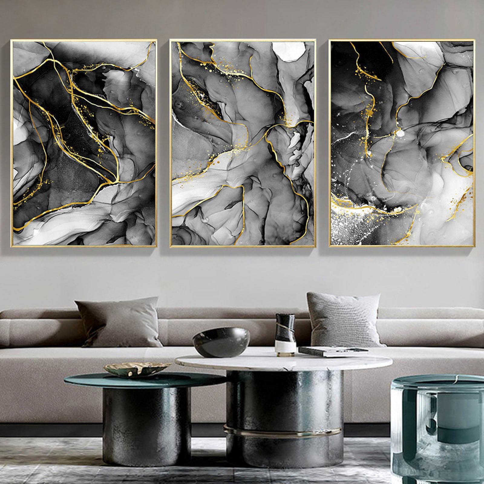 Poster marbre noir et or grand format pour sublimer le design du salon