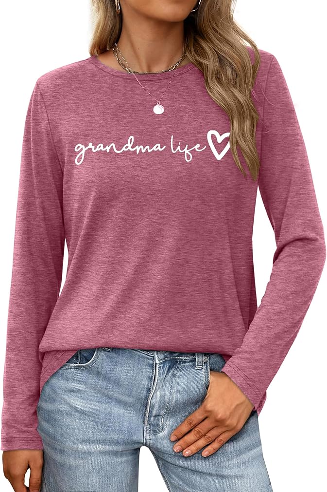 Grandma Shirts for Women: Grandmother Tshirt Mama Floral Tees Casual Long Sleeve Tops