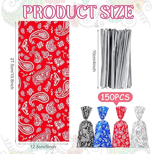 Miniatura 2 de Yeaqee 100 bolsas de golosinas del oeste, bandana de caramelo de vaquero, celofán, bolsas de regalo con lazos, decoraciones para fiestas de