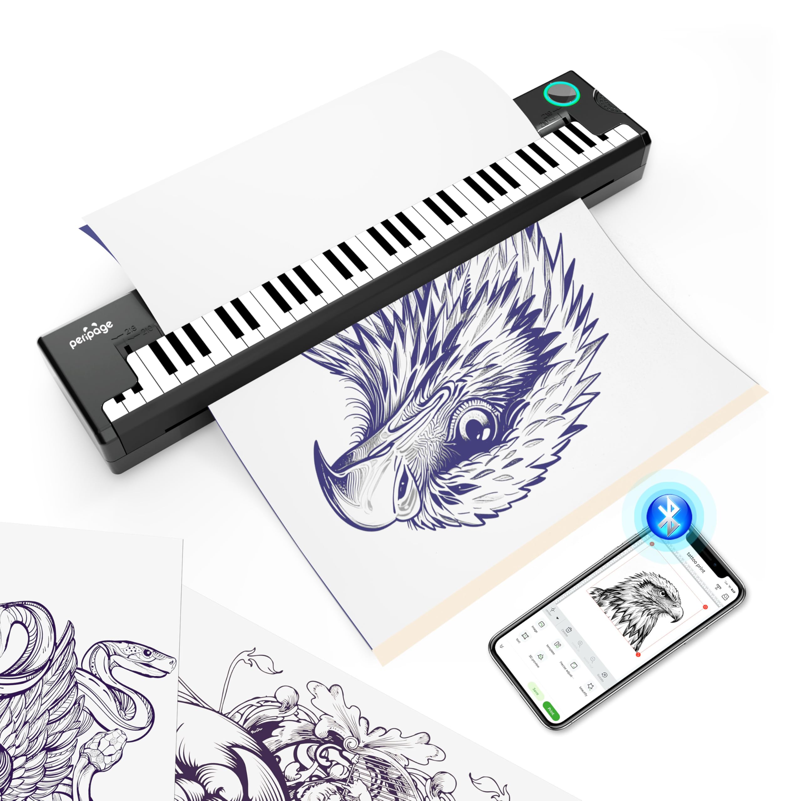 PeriPage P90 Wireless Tattoo Stencildrucker, Thermal Tattoomaschine mit Tattoo Vorlagenpapier, tragbarer Tattoodrucker Kit kompatibel mit Telefon, Tablet & PC（Midnight Schwarz）
