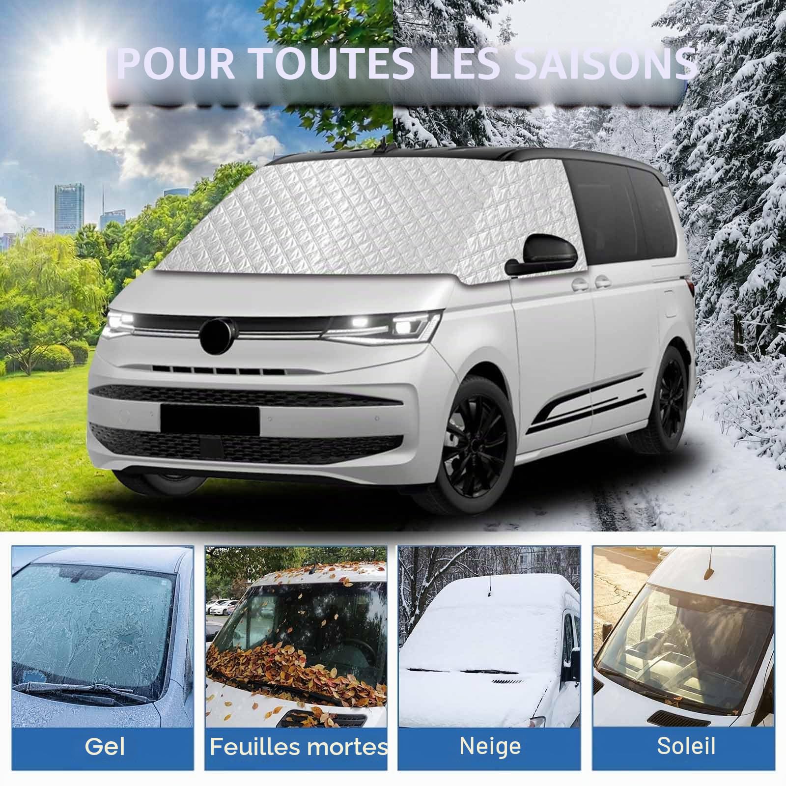 Protection de pare-brise avant compatible avec VW Multivan T7 (2021-2026) & VW California T7 | Protection solaire 4 saisons & protection contre le gel | Protection thermique contre la chaleur
