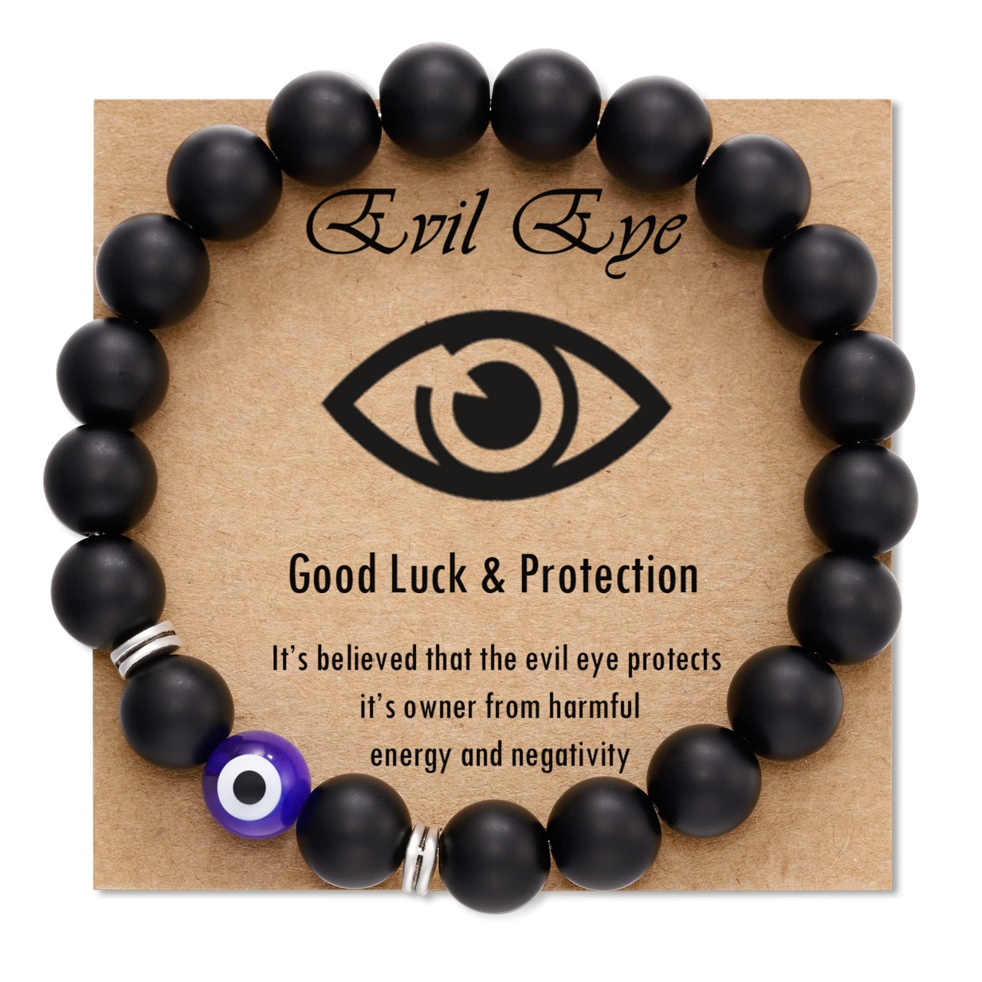 Natural Agate Tiger Eyes Stone Beaded Evil Eye Bracelet Good Luck Protection Amulet Bracelet for Men Women, Evil Eye Bracelet for Men Natural Stone Bracelet Protection Good Luck Amulet for Boy