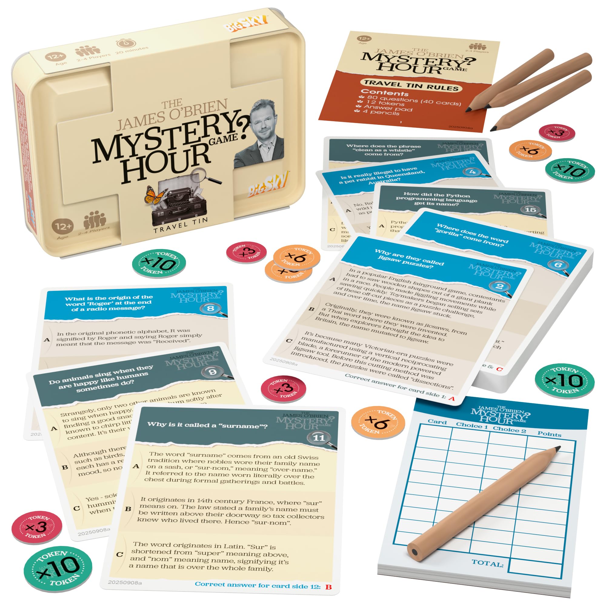 Big Sky Games The James O’Brien Mystery Hour Travel Tin Game – Smart Quiz & Debate Party Game Based on LBC Radio – Trivia Game for Adults & Teens (2–4 Players, Ages 12+)