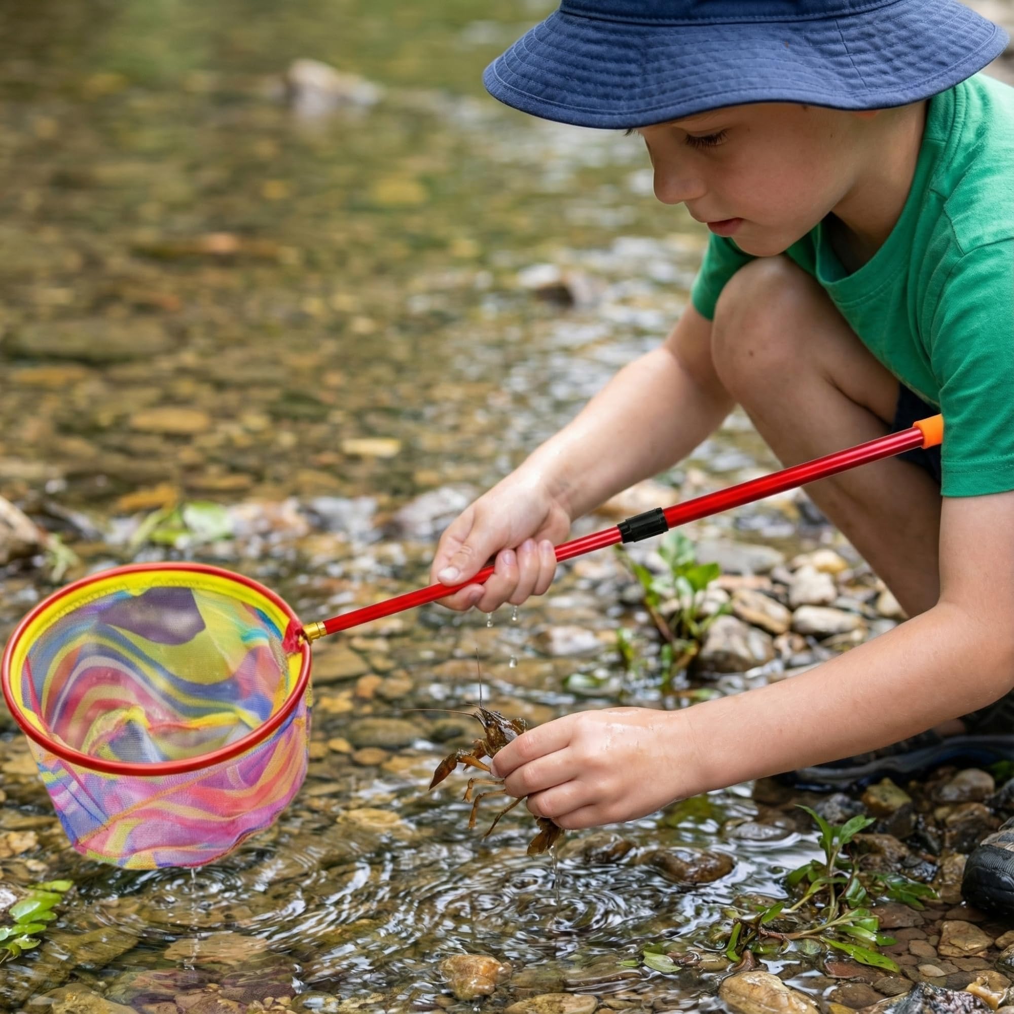 Retino da pesca retrattile, leggero, con manico in alluminio, reti da pesca per bambini, per catturare e rilasciare reti a farfalla