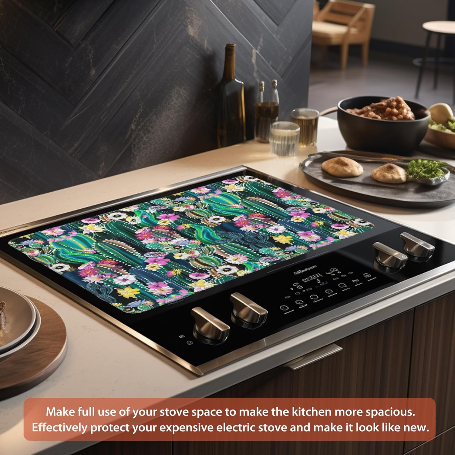 Tropical Cactus Stove Top Covers for Electric Stove, Flowers Glass Cooktop Cover Protector,Anti-Slip Heat Resistant Range Cooktop Cover Mat 28"x19.5"