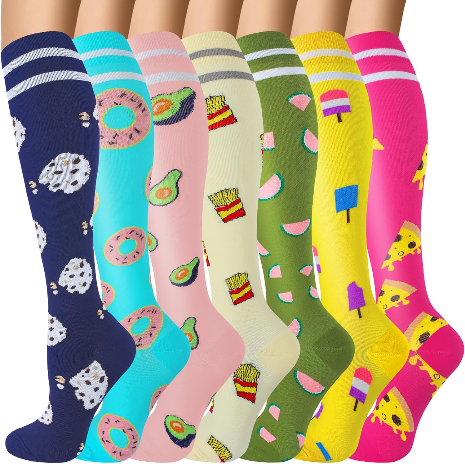 FOFLORA Compression Socks for Women & Men 7 Pairs Knee High Compression Socks 20-30 mmhg Best for Running,Nurse,Travel