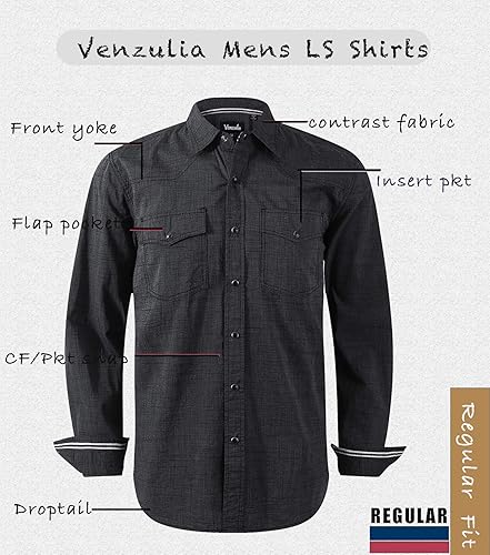 Vista 3 de VENZULIA Camisa Western Snap de manga larga para hombre, ajuste regular, a cuadros, rojo, azul marino (Navyred)
