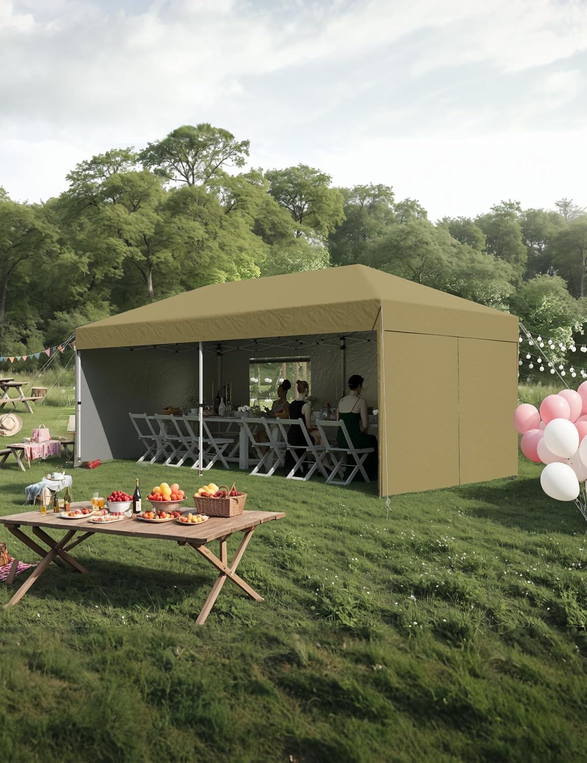 10x20 Pop Up Canopy with 3 Sidewalls, Easy up Canopy Tent Instant 10x20 with 3 Adjustable Height Waterproof, UV-Resistant EZ Outdoor Gazebo with Carry Bag for Events, Parties, Camping